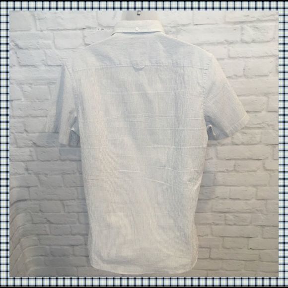 1901, Men’s Casual Short-sleeve Button Down in White & Blue Textured Stripes - Picture 6 of 7